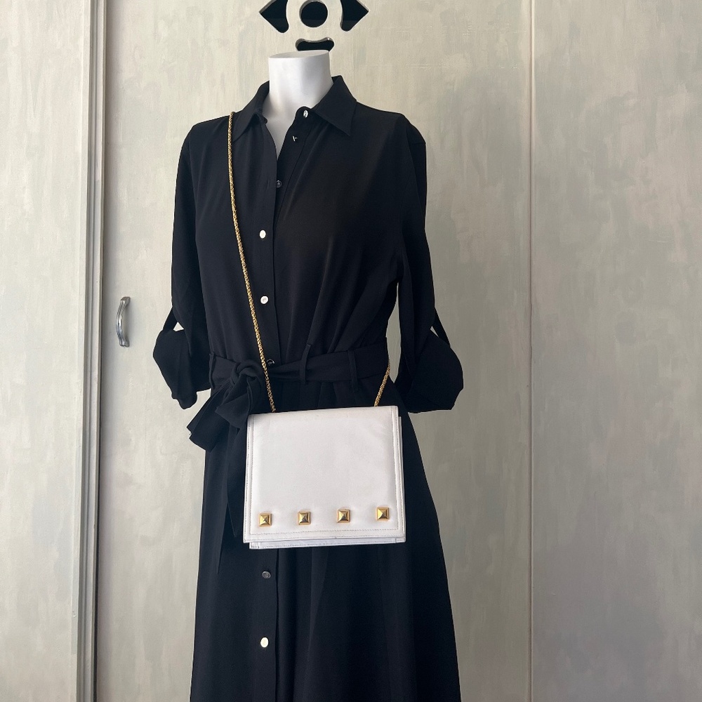 White studded real leather crossbody purse